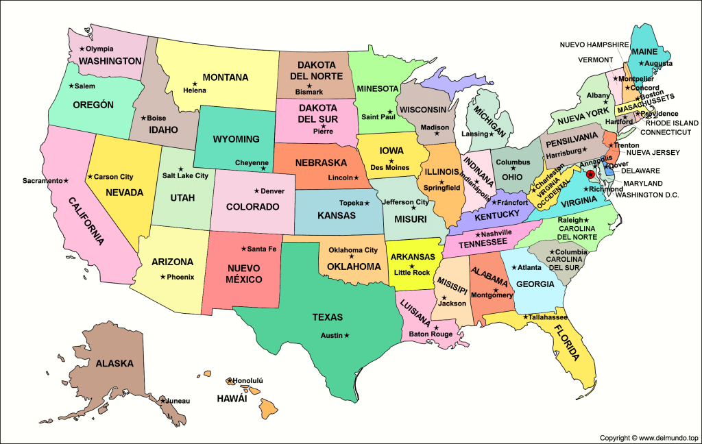 mapa de los estados unidos con nombres